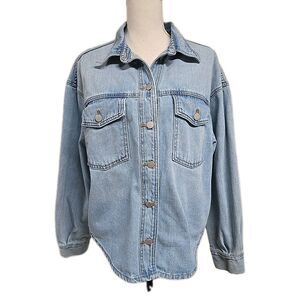 Just USA Denim Jean Jacket Button Up Pockets Light Blue Women’s Size M